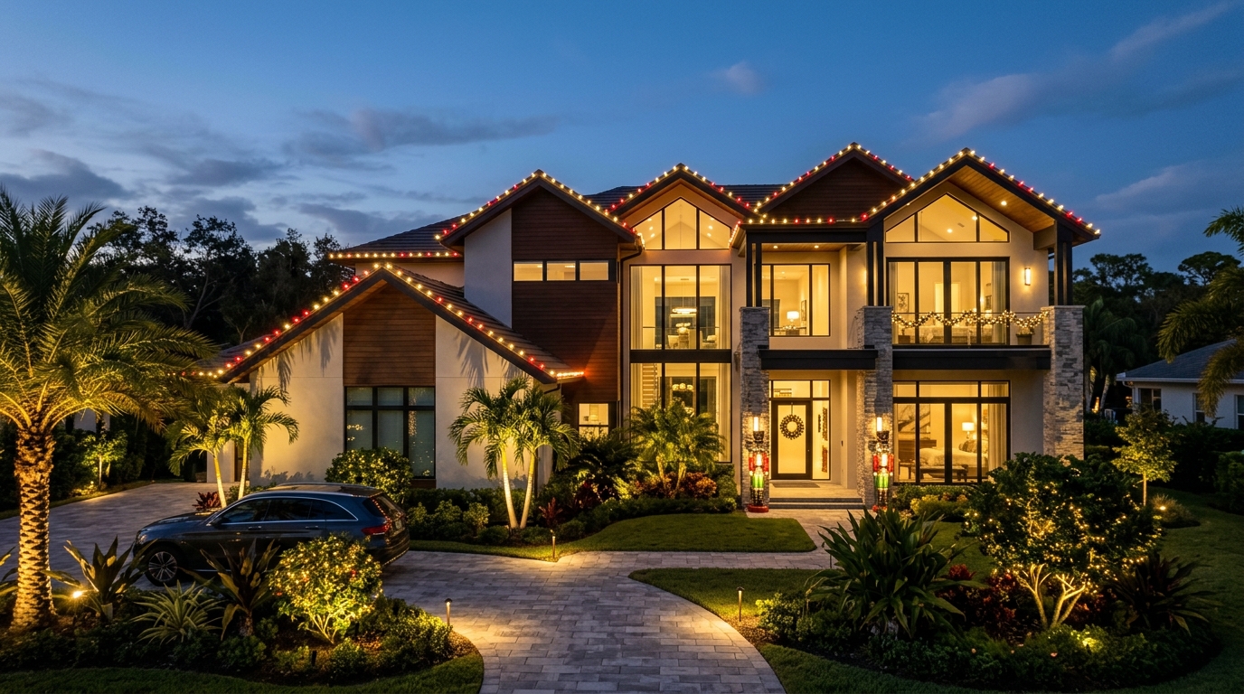 Custom Christmas Lights Installed on Home